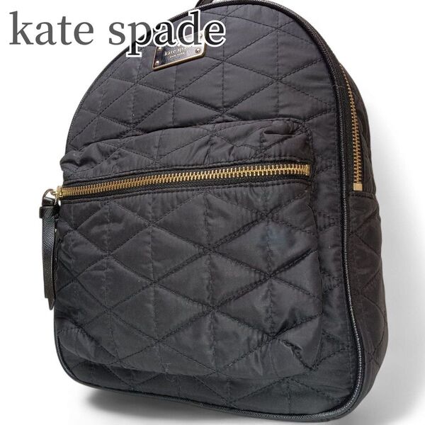 【美品】ケイト・スペード kate spade リュックサック ブラック ゴールド金具 ナイロン レザー