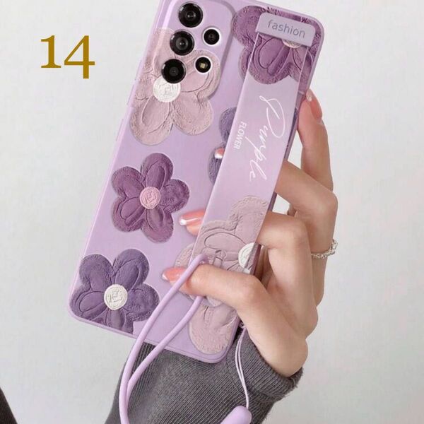 iPhoneケース iPhone14ケース カバー フラワー パープル お洒落 可愛い