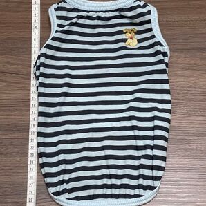 ドッグウェア 犬服 日本製ウェア ボーダー柄 ブルー/チャコールグレー キラキラ刺繍が可愛いノースリーブ