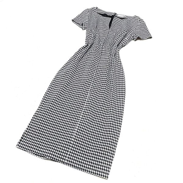 【極美品】MaxMara マックスマーラ 白タグ 千鳥格子柄 ワンピース 半袖 ひざ丈 ドレス