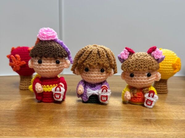 あみぐるみ★七五三 いちょう もみじ 女の子 男の子 紅葉 銀杏 ハンドメイド かぎ針編み