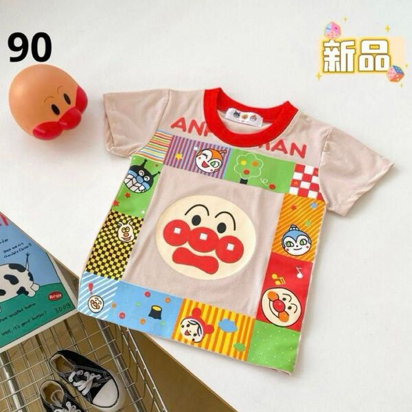 アンパンマン トップス 半袖 Tシャツ 90cm カラフル①