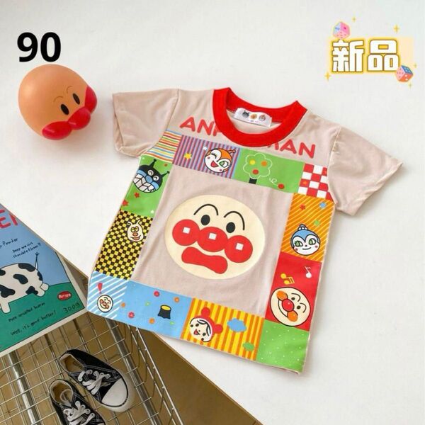 アンパンマン トップス 半袖 Tシャツ 90cm カラフル①
