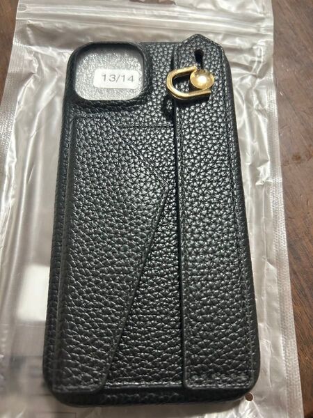 iPhone 13/14 スマホケース ブラック バンド付き 未使用
