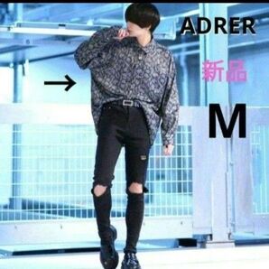 新品 ADRER 総柄 サテン パイソン シャツ ブラック 蛇 ヘビ柄 パイソン柄 柄シャツ 長そで 長そで メンズ カジュアル