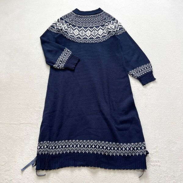 axes femme アクシーズファム ロングニットワンピース ネイビー M