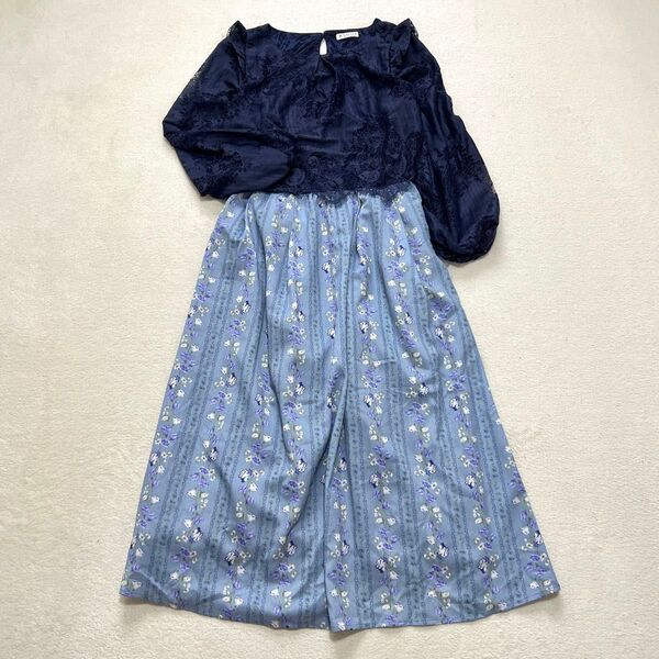 axes femme アクシーズファム ロングワンピース ブルー 花柄 Mサイズ