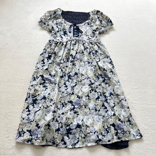 axes femme アクシーズファム ロングワンピース 花柄 ネイビー M