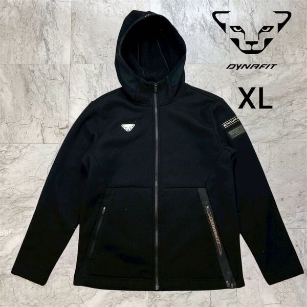★値下げしました!!★ ディナフィット パーカー メンズ XL フーディー プリントロゴ 裏起毛 黒 ブラック ジップパーカー