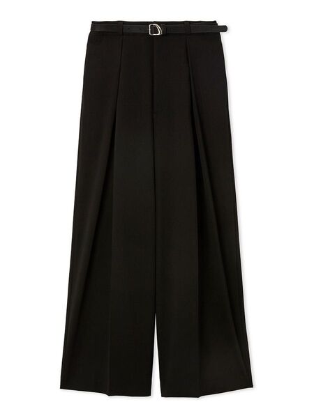 ベルト付きタックパンツ LILYBROWN 黒 パンツ ボトムス ブラック ワイドパンツ 無地