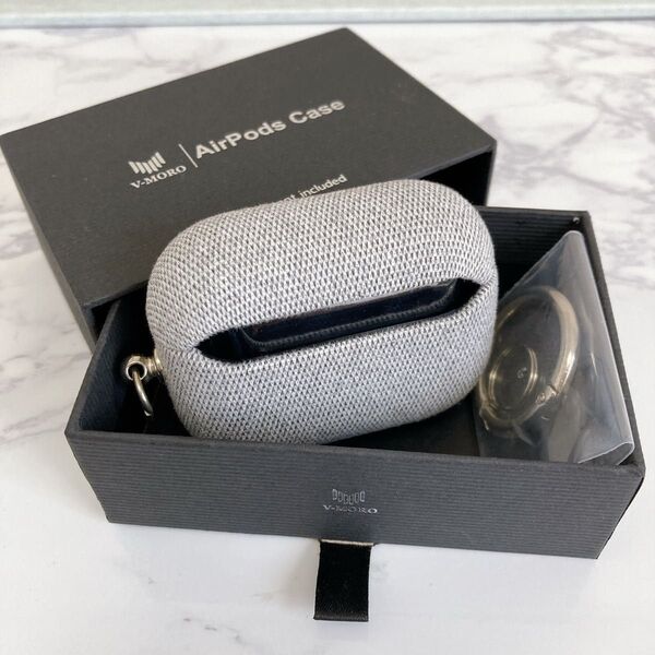 AirPods Pro ケース カバー エアーポッズプロ ケース キャンバス収納ケース 分離式 カラビナ付き グレー