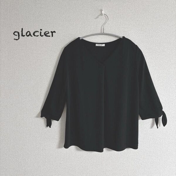美品 glacier グラシア カットソー リボン結び七分袖 ブラック