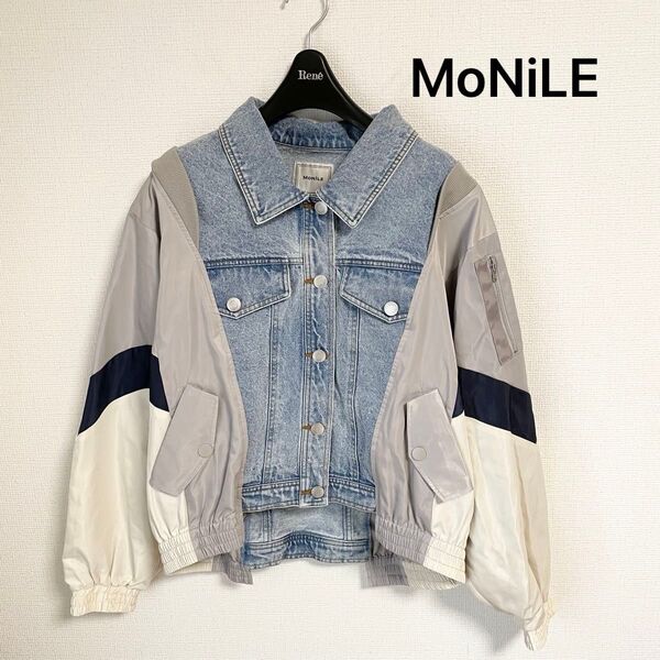 【新品】MoNiLE モニーレ デニム 切替 MA-1 ジャケット マルチカラー ボリューム袖 デニムジャケット 長袖