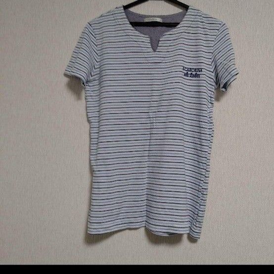 Garganneボーダー柄Tシャツ ホワイト×ネイビー Mサイズ