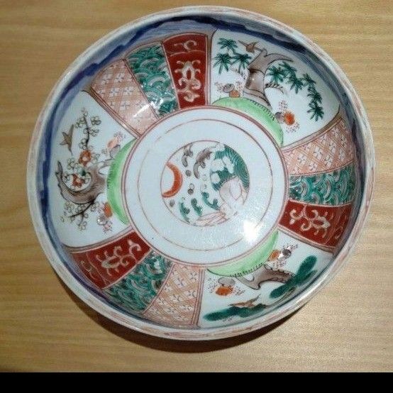 金彩色絵 二重高台 8寸大鉢 有田焼 伊万里焼 古伊万里 陶芸 骨董 金彩 時代物 アンティーク 鉢