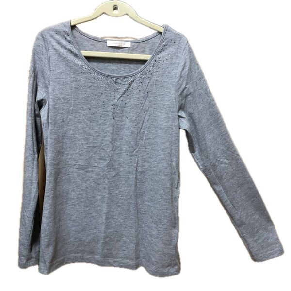トップス カットソー 長袖 グレー Tシャツ 無地 長袖Tシャツ クルーネック M