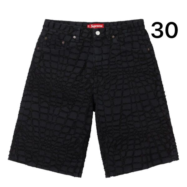 supreme frayed croc baggy denim short black 30 Baggy Short Black