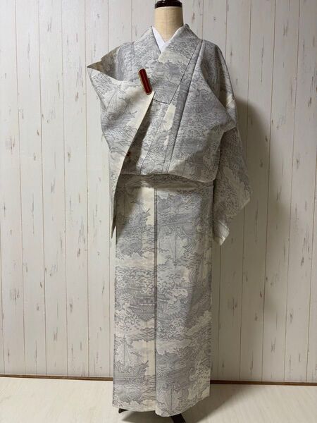 帆船柄の夏大島紬 m4252 証紙付