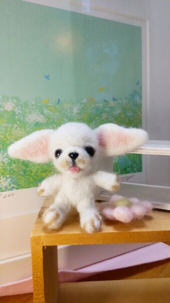 羊毛フェルト ハンドメイド チワワの仔犬 スムース ちょこんとお座り 置物 手作り