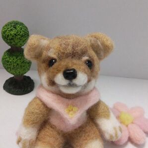 羊毛フェルト 赤柴仔犬 ちょこんとお座り ハンドメイド 置物 ぬいぐるみ
