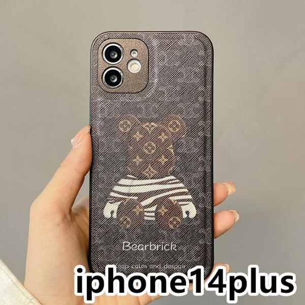 iphone14plusケース カーバー TPU 可愛い 熊 軽量 ブラウン1