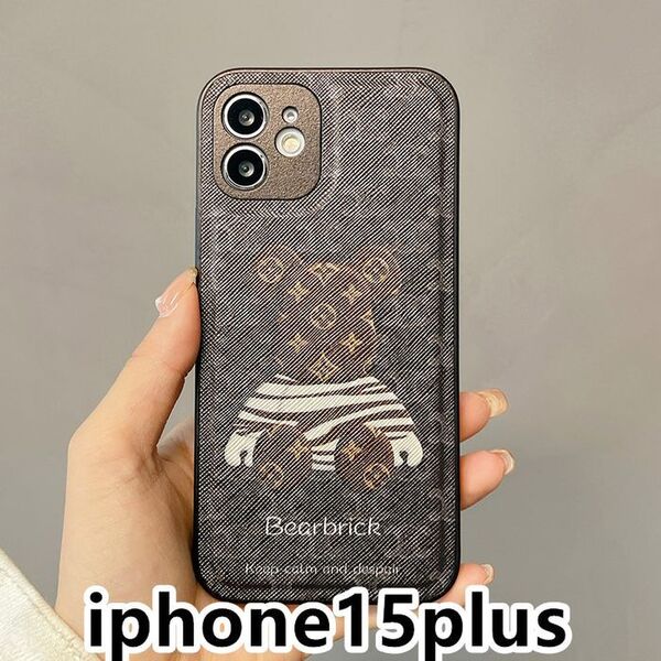 iphone15plusケース カーバー TPU 可愛い 熊 軽量 ブラウン1