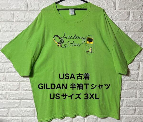 USA古着アメリカ古着 GILDAN メンズ 半袖Tシャツ 3XLサイズ ライトグリーン ベッドフォンプリント ユニークプリント