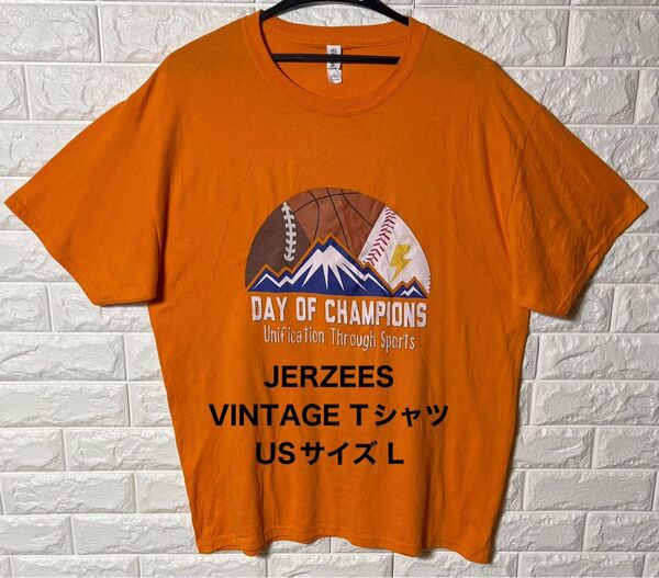 USA古着 アメリカ古着 JERZEES 半袖Tシャツ Lサイズ オレンジ VINTAGE 両面プリント 大きめサイズ ビンテージ