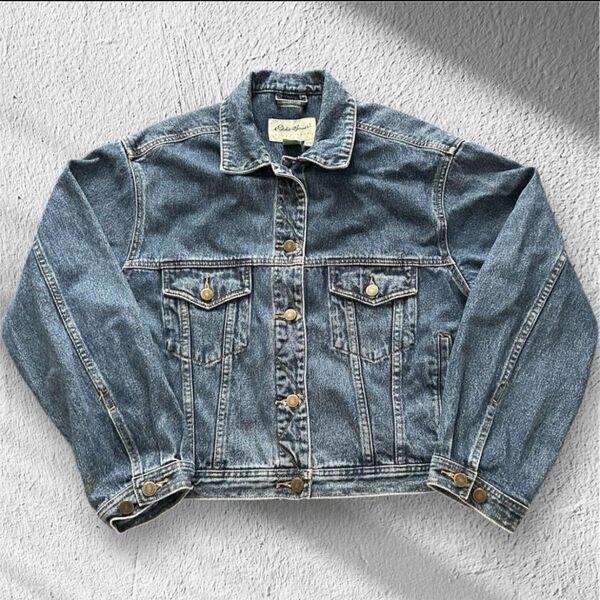 白タグ 00s Eddie Bauer クロップド デニムジャケット ブルー