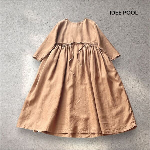 IDEE POOL いろいろの服 リネン ギャザーワンピース フリーサイズ