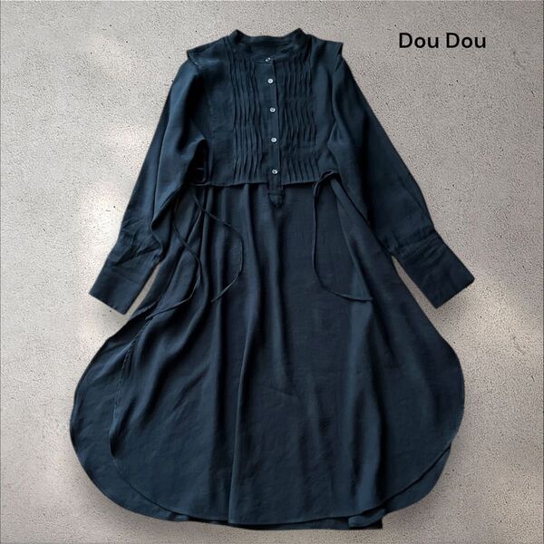 DouDou ドゥドゥ レイヤード シャツワンピース 長袖 黒 Fサイズ