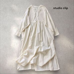 スタジオクリップ コットン ピンタック ギャザーワンピース ゆったり ロング