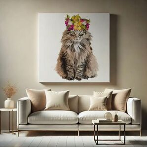 花の冠を被った猫 30×30