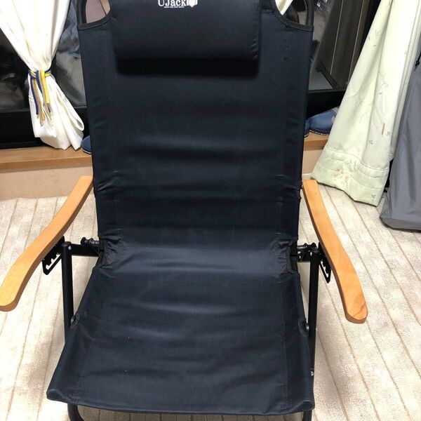 UJack(ユージャック) 難燃 リクライニング ローチェア (ブラック)& オプション品 プレミアムクッション