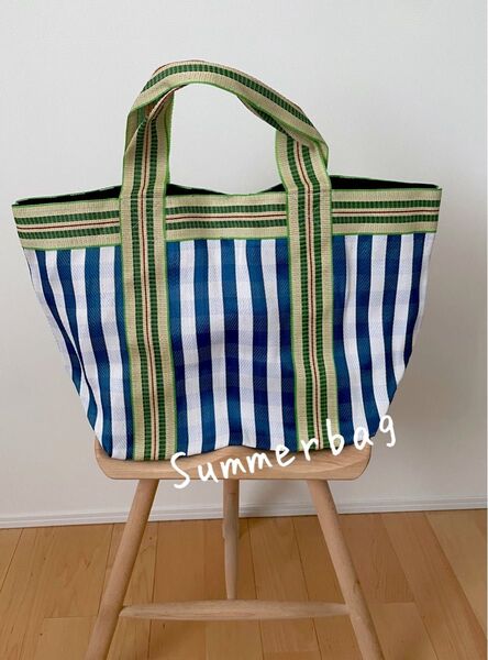 【新品】ビニールカゴトートバッグ ストライプ
