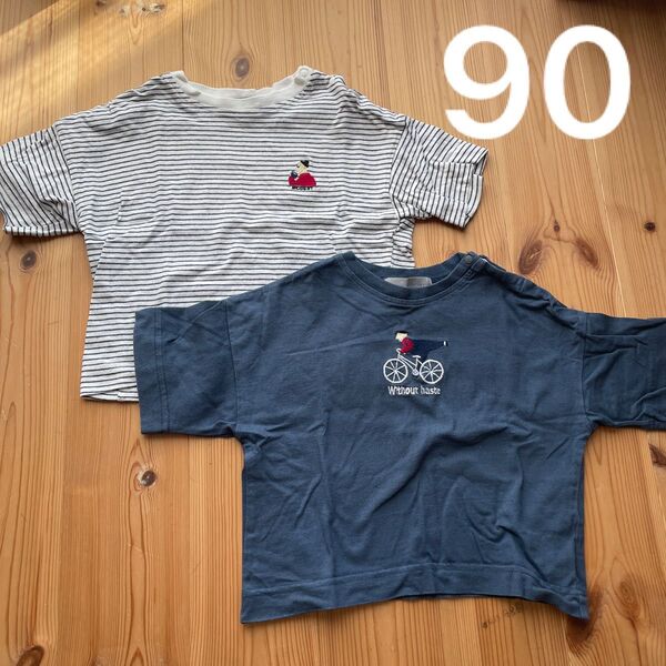 半袖Tシャツ 90 2枚セット ボーダー 刺繍 season reason