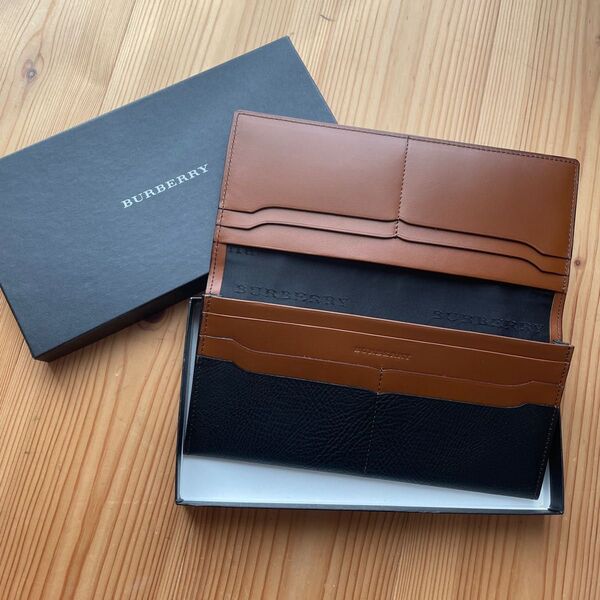 BURBERRY 長財布 レザー ブラックブラウン 薄 バーバリー