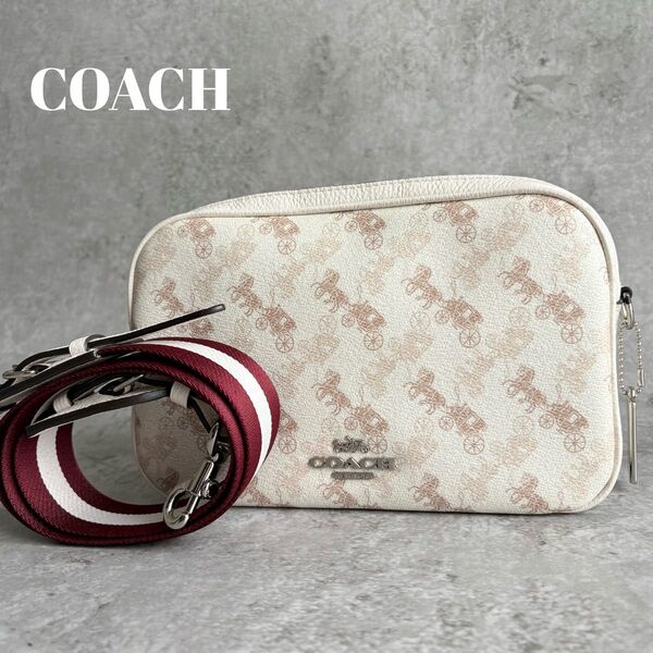 【極美品】COACH コーチ カメラバッグ ショルダーバッグ ダブルジップ 総柄 クロスボディ 斜め掛け ホースアンドキャリッジ