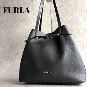 【極美品】FURLA フルラ コスタンザ 巾着 バケット トートバッグ 肩掛け 通勤 ビジネス カジュアル レザー