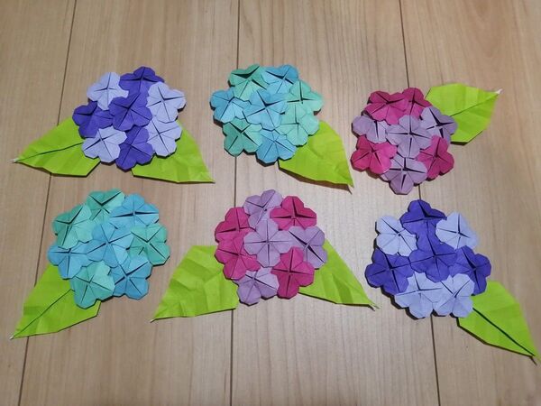 6個セット あじさい 折り紙 ハンドメイド 飾り