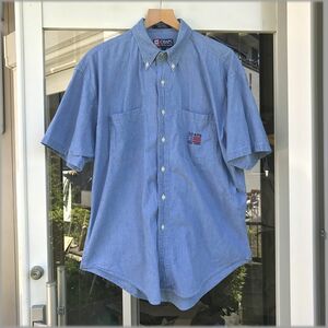 ★チャップス　ラルフローレン　90s　半袖シャツ　シャンブレー　ボタンダウン　size L★ビンテージ デニム