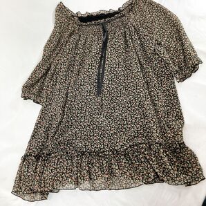 A-13【良品】AL DI LA アルディラ チュニック 長袖シャツ ブラック 花柄 カットソー トップス ひざ丈 ワンピ