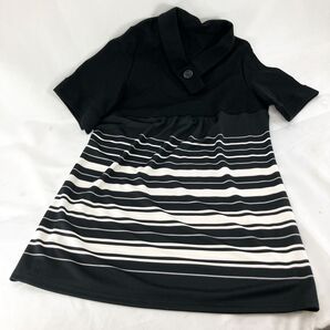 A-13【良品】TROIS DEUX UN チュニック ブラック Vネック ボーダー 膝丈 カットソー トップス 古着 レトロ