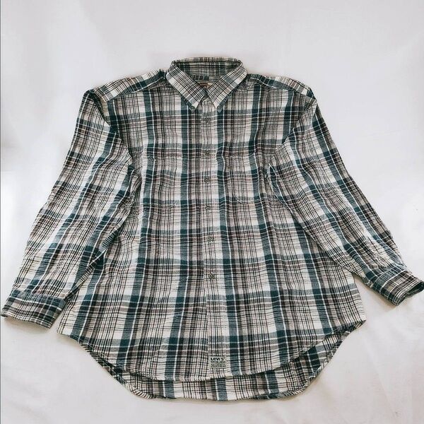 A-17【レア】LEVI’S リーバイス ヴィンテージ 長袖シャツ 厚手 チェック 白 青 赤 サイズL レトロ 古着