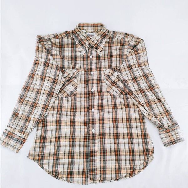 A-2【レア】LEVI’S リーバイス ヴィンテージ 長袖シャツ チェック ブラウン系 サイズM レトロ 古着
