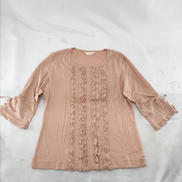 A-24【良品】ingeborg インゲボルグ 長袖シャツ Tシャツ 丸首 ピンク フリル サイズM カットソー トップス 古着