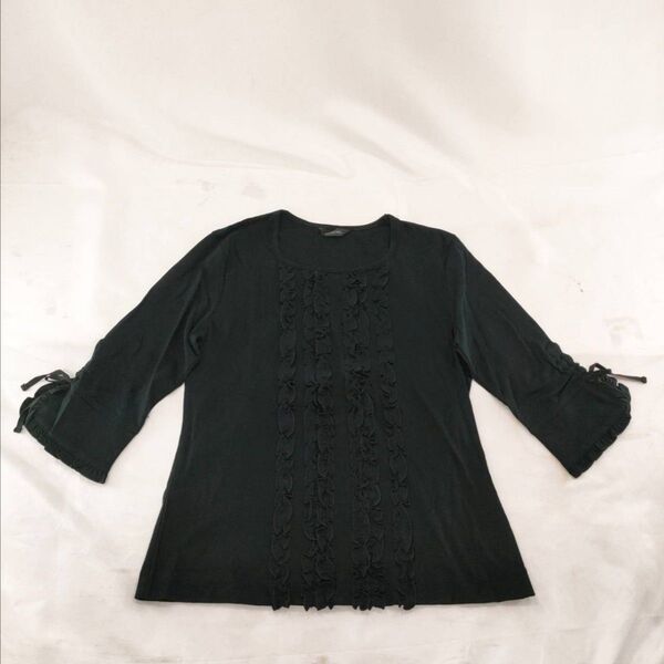 A-24【良品】ingeborg インゲボルグ 長袖シャツ Tシャツ 丸首 ブラック 黒 フリル サイズM カットソー トップス