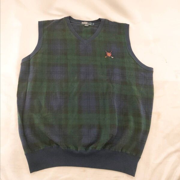 A-28【良品】 Polo by Ralph Lauren ラルフローレン ベスト ノースリーブ Vネック グリーン チェック