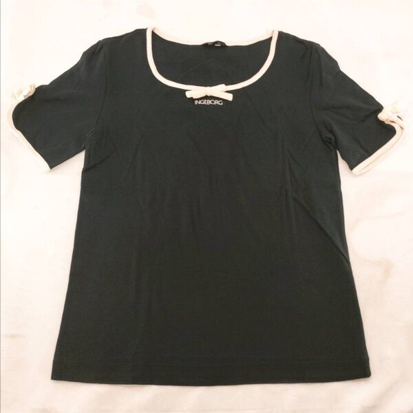 A-25【良品】ingeborg インゲボルグ 半袖シャツ Tシャツ ブラック 黒 リボン サイズM カットソー