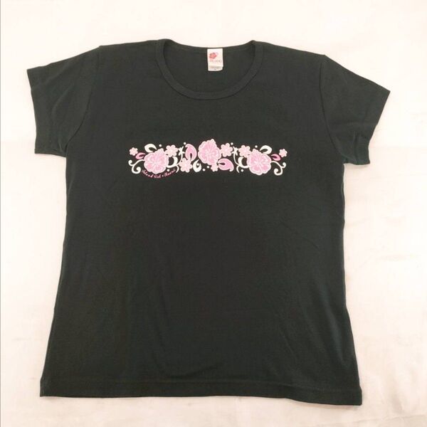 A-25【良品】Iland Style アイランドスタイル 半袖シャツ Tシャツ ブラック 黒 花柄 カットソー トップス 古着
